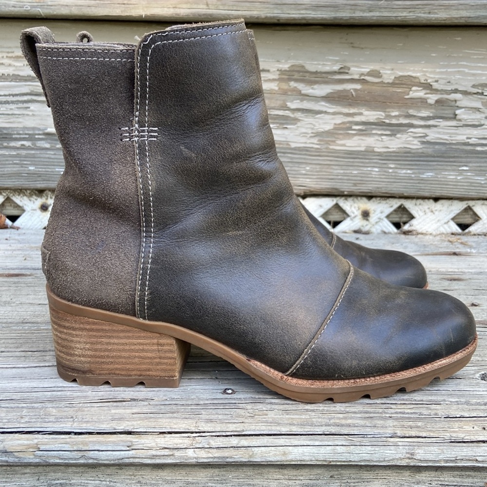 SOREL Cate Waterproof Leather & Suede Stacked Heel Boot Women’s Size 10 - Picture 2 of 14